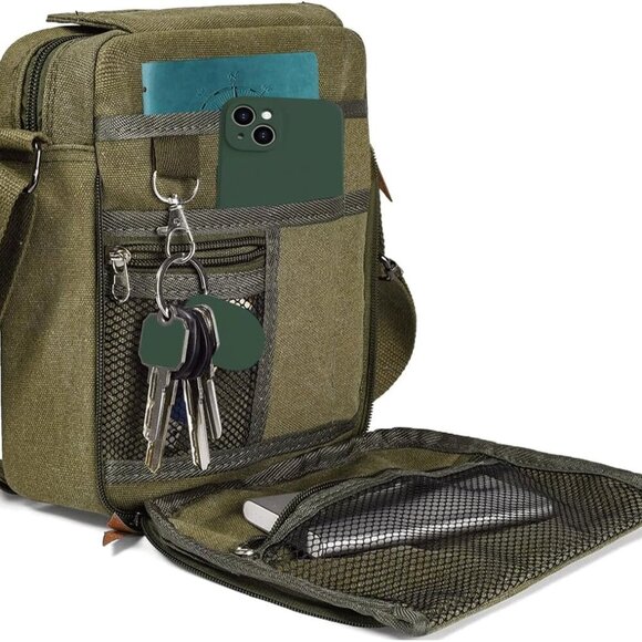 Small Canvas Messenger Bag Chest Bag Travel Bag, Mini Crossbody Bag Shoulder Bag - Picture 1 of 6